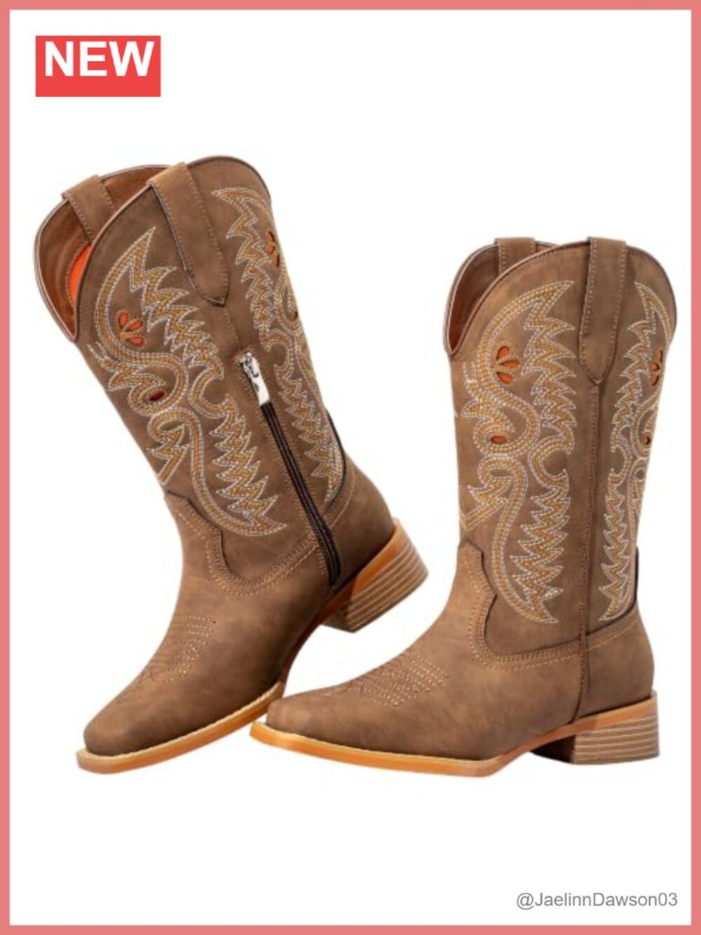 Wide Calf Cowboy Boots Square Toe Faux Leather Mid-Calf